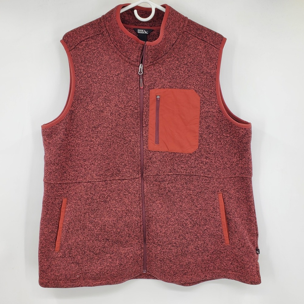 Eddie Bauer Womens XXL Full Zip Sweater Fleece Vest Red‎ Mock Neck Outdoors